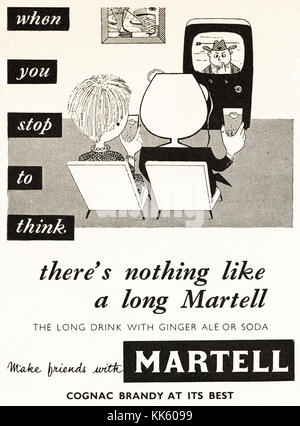 1950s old vintage original advert british magazine print advertisement advertising Martell cognac brandy dated 1958 UK Stock Photo