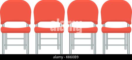 Group of red plastic chairs with flat and solid color design. Stock Vector