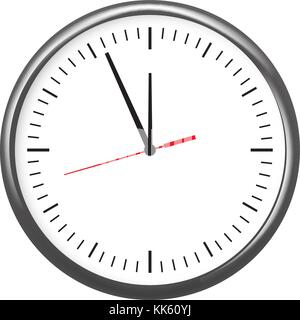 Black wall office clock icon showing five minutes to twelve. For new year concept. Stock Vector