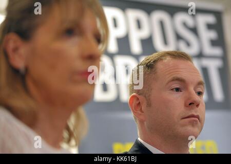 Martina Anderson MEP and Chris Hazzard MP at the launch of Sinn Fein legal advice in central London, which outlines the case for Northern Ireland to be granted special status in the EU. Stock Photo