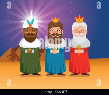 the three magic kings of orient cartoons Stock Vector