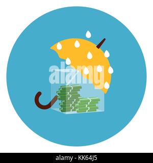 Umbrella Protecting Money From Rain Icon Web Button On Round Blue Background Stock Vector