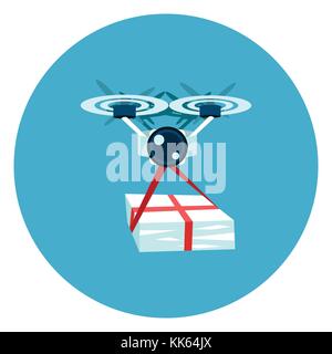 Drone Delivery Icon Web Button On Round Blue Background Stock Vector