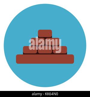 Heap Of Brick Blocks Icon Web Button On Round Blue Background Stock Vector