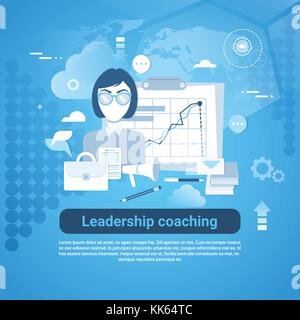 Leadership Coaching Web Banner With Copy Space On Blue Background Stock Vector