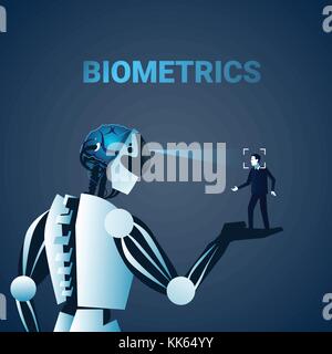 Robot Scanning Man Face Biometrics Identification Access Control Technology Recognition System Concept Stock Vector