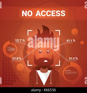 Man Getting No Access After Face Identification Scanning Modern Technology Of Biometrical Recognition Concept Stock Vector