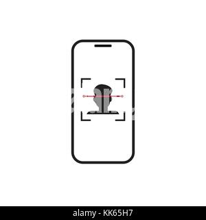 Biometric Identification Smart Phone Scanning Person, Face Recognition System Concept Stock Vector