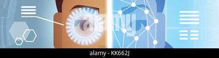 Eye Retina Scanning Horizontal Banner Biometric Identification System Of Access Control Stock Vector