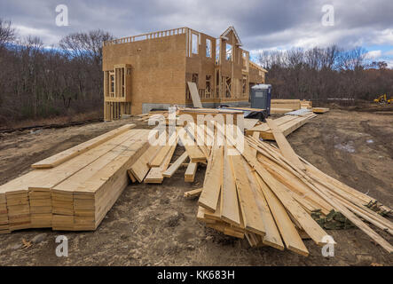 New house framing construction site Stock Photo