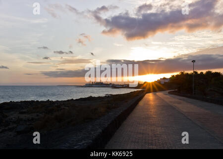 Sunset, Playa Bastián, Lanzarote, Spain Stock Photo