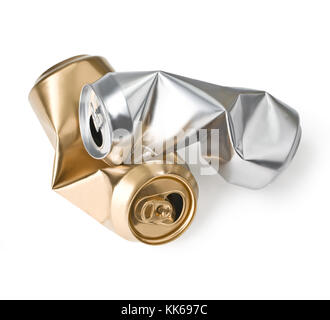 crumpled empty cans isolated on white Stock Photo