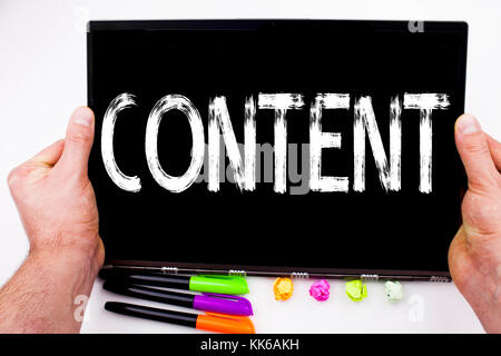 Content text written on tablet, computer in the office with marker, pen, stationery. Business concept for Business to Success white background with sp Stock Photo