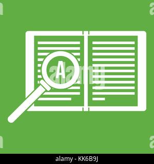 Magnifying glass over open book icon green Stock Vector