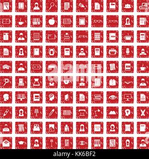 100 reader icons set grunge red Stock Vector