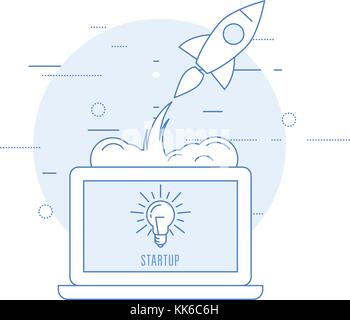 Launch of new business - sturtup beginning as rocket takeoff Stock Vector