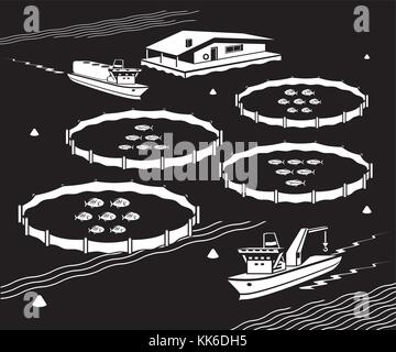 Sea fish farm - vector illustration Stock Vector