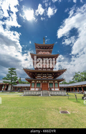 Yakushi-Ji temple, Saito (West Tower) three-story pagoda. Listed as UNESCO World Heritage Site, under the name of Historic Monuments of Ancient Nara Stock Photo