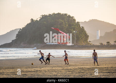 People playing soccer at Santos Beach - Santos, Sao Paulo, Brazil Stock Photo