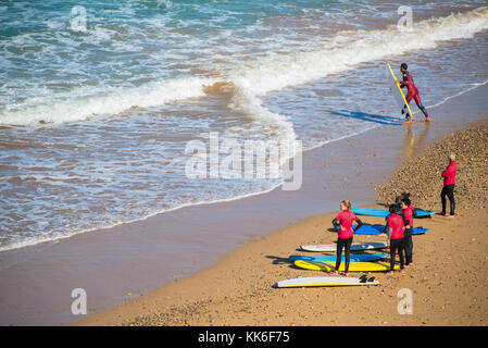 surf lessons at Paradise beach, Maroc Stock Photo