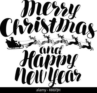 Merry Christmas and Happy New Year. Handwritten lettering, calligraphy vector Stock Vector