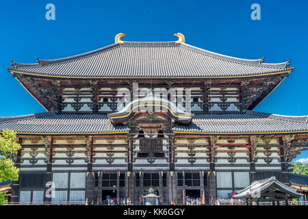 Nara, Japan - August 24, 2017 : Daibutsuden (Great Buddha Hall) of Todai-ji (Eastern Great Temple) Headquarters of the Kegon school of Buddhism. UNESC Stock Photo