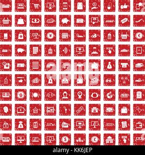100 payment icons set grunge red Stock Vector