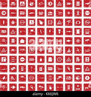 100 pointers icons set grunge red Stock Vector