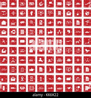 100 post and mail icons set grunge red Stock Vector