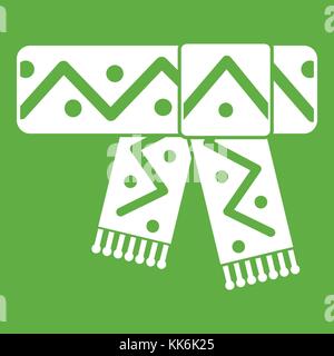 Knitted scarf with pattern icon green Stock Vector