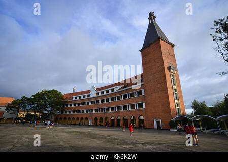 Dalat, Vietnam - Nov 25, 2017. People visit Lycee Yersin School in Dalat, Vietnam. The school was founded in 1927 in Dalat, to educate the children of Stock Photo