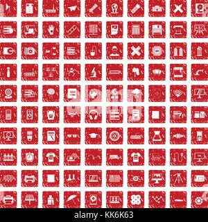 100 printer icons set grunge red Stock Vector