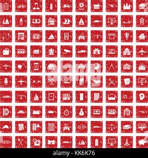 100 private property icons set grunge red Stock Vector
