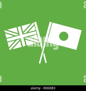 UK and Japan flags crossed icon green Stock Vector