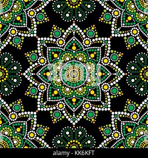 Aboriginal dot painting seamless pattern, bohemian Mandala vector dot art, retro folk design inspired by traditional art from Australia Stock Vector