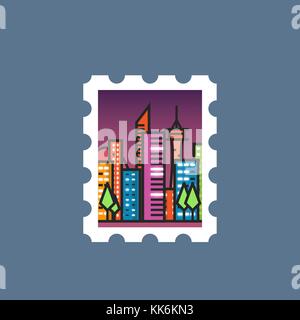 Stamp with night city Stock Vector