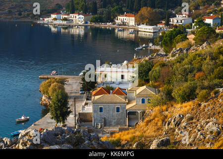 Harbour of a small Pantoukios village in northern Chios in the morning. Stock Photo