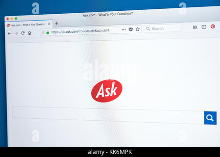 LONDON, UK - NOVEMBER 22ND 2017: The homepage of Ask.com - a question answering-focused e-business and web search engine, on 22nd November 2017. Stock Photo