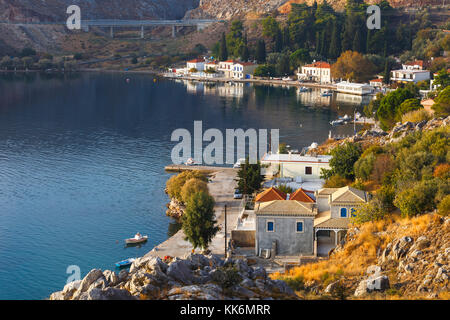 Harbour of a small Pantoukios village in northern Chios in the morning. Stock Photo