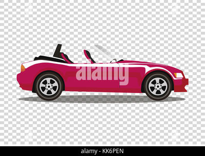 Red modern cartoon colored cabriolet car isolated on transparent background. Sports car without roof vector illustration. Clip art. Stock Photo