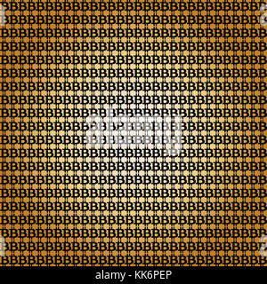 Seamless pattern with black bitcoin signs on golden radial gradient background. Vector illustration. Template. Stock Photo