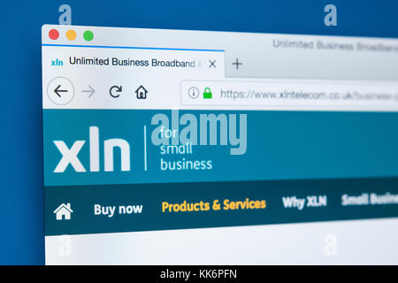 LONDON, UK - NOVEMBER 22ND 2017: The homepage of the official website for XLN Telecom Ltd - the provider of utility services to small businesses in th Stock Photo
