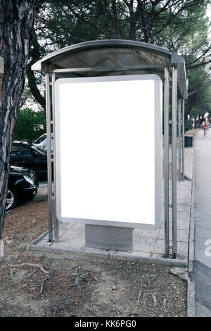 Blank white mock up bus stop light box for outdoor advertising posters Stock Photo