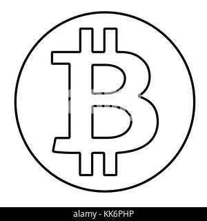 Black outline  bitcoin sign isolated on white background. Vector illustration, cryptocurrency icon, symbol. Stock Photo