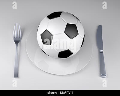 Soccer ball on a plate, 3d illustration Stock Photo