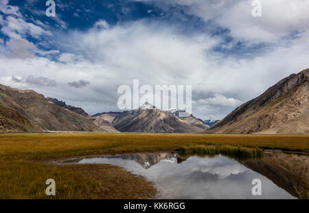 A pond reflect HImalayan peaks in the Suru River Valley - ZANSKAR, LADAKH, INDIA Stock Photo