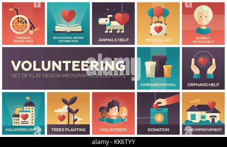 Volunteering - set of flat design infographics elements Stock Vector