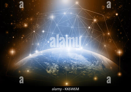 Part of earth with network line and point on the star and dark background, Internet Network concept, Elements of this image furnished by NASA Stock Photo