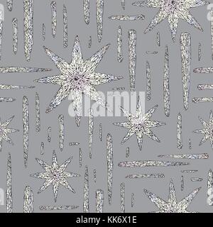 Hand drawn crystals pattern. Abstract stylized stars seamless background. Vector colorful texture for wallpaper, wrapping paper, textile design, surfa Stock Vector