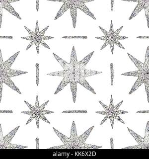 Hand drawn crystals pattern. Abstract stylized stars seamless background. Vector colorful texture for wallpaper, wrapping paper, textile design, surfa Stock Vector